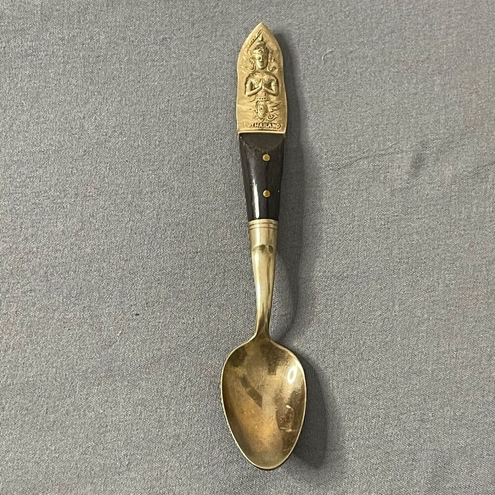 Thailand Gold Color Wood Collectors Souvenir Sugar Spoon Hindu God 4 3/4"